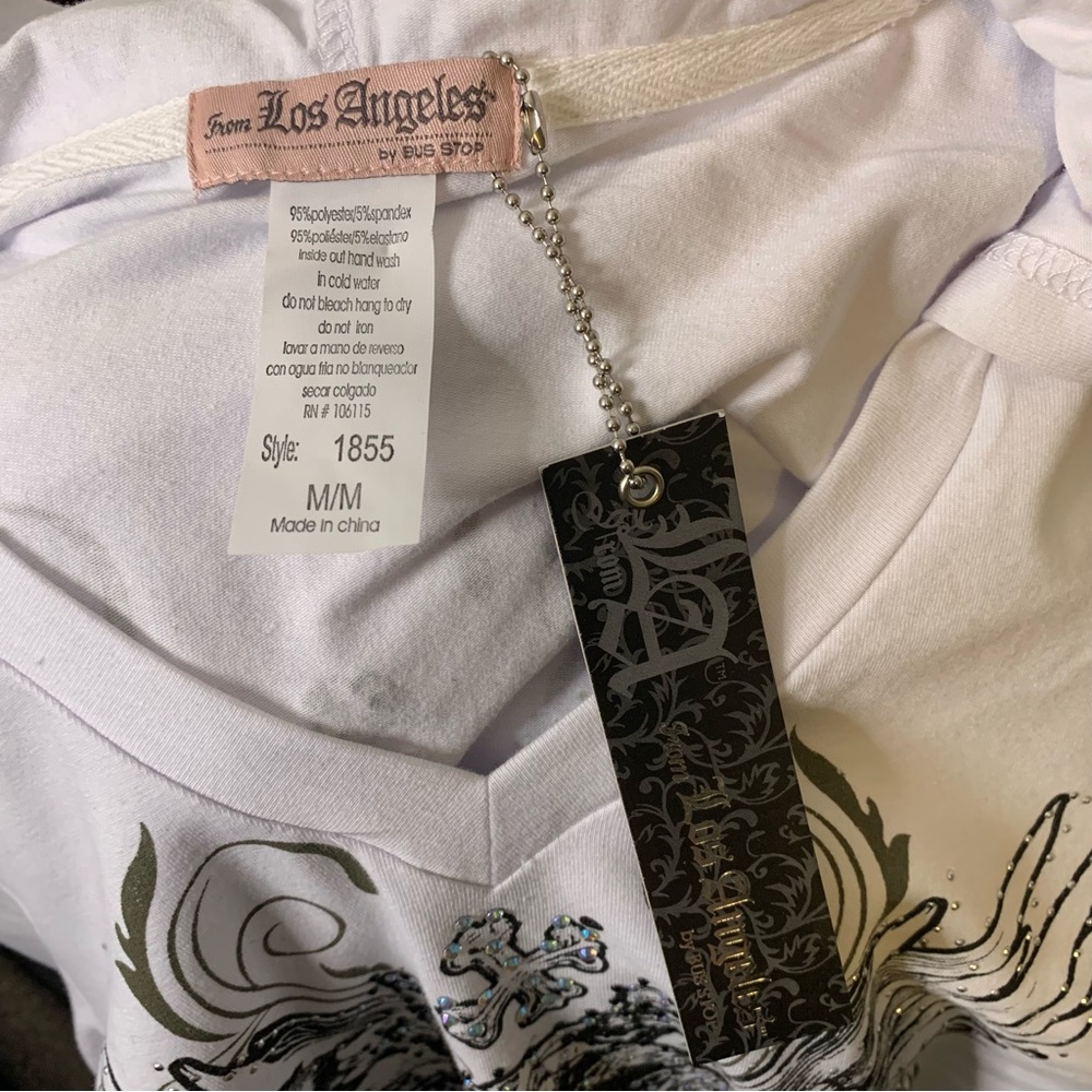 LA Motorcycle Rhinestone Hooded Long Sleeve Top - Picture 4 of 4